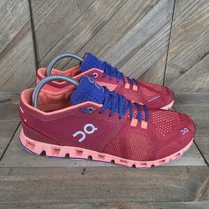 On Running Cloud X Womens Athletic Running Shoes Size 9 Red Orange Blue Cloudtec